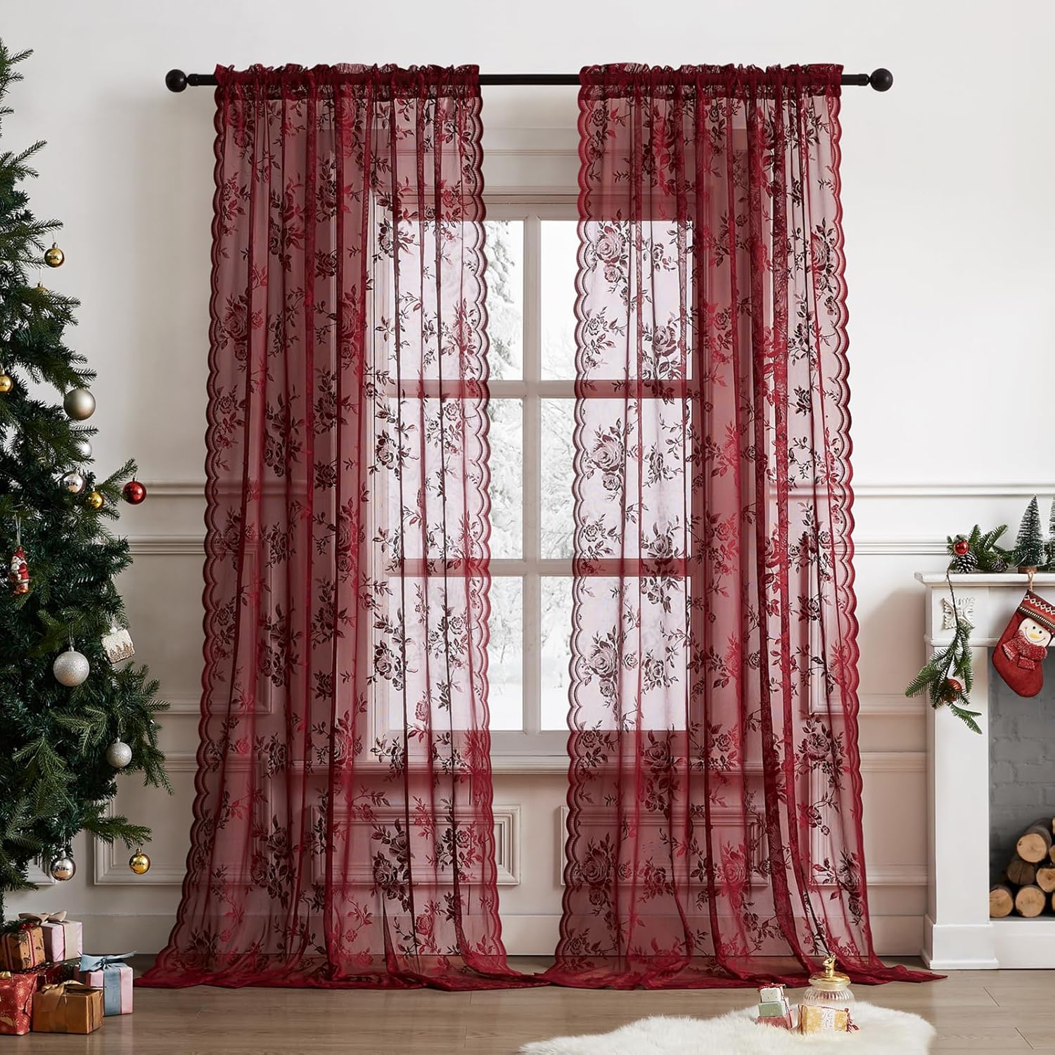 Home Office Setup Ideas - 1 PC Burgundy Lace Curtains 45