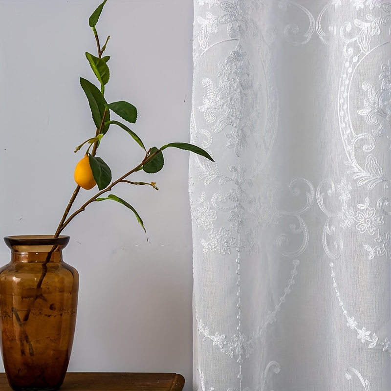 1pc White Embroidered Sheer Cu - Home Office Setup Ideas review and price