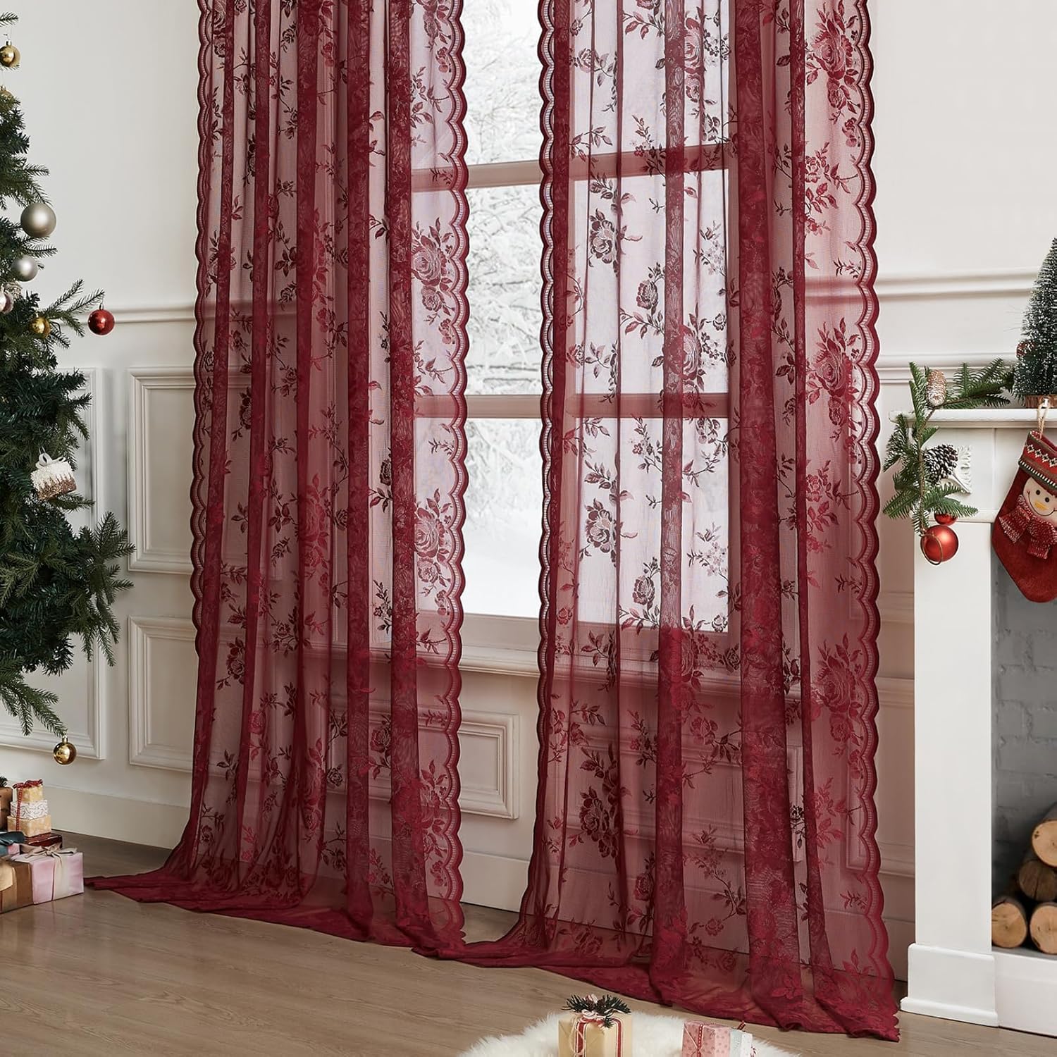 1 PC Burgundy Lace Curtains 45 - Home Office Setup Ideas review and price